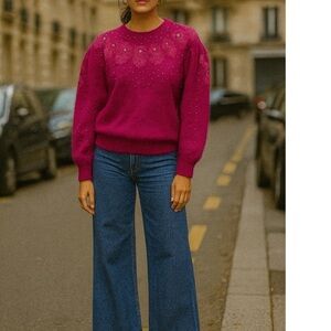 Vintage Eddie Dassin embellished Magenta angora sweater size Small